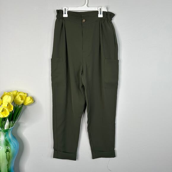 Zara Olive Green Elastic High Waist Cargo Ankle Length Trousers - Picture 2 of 8